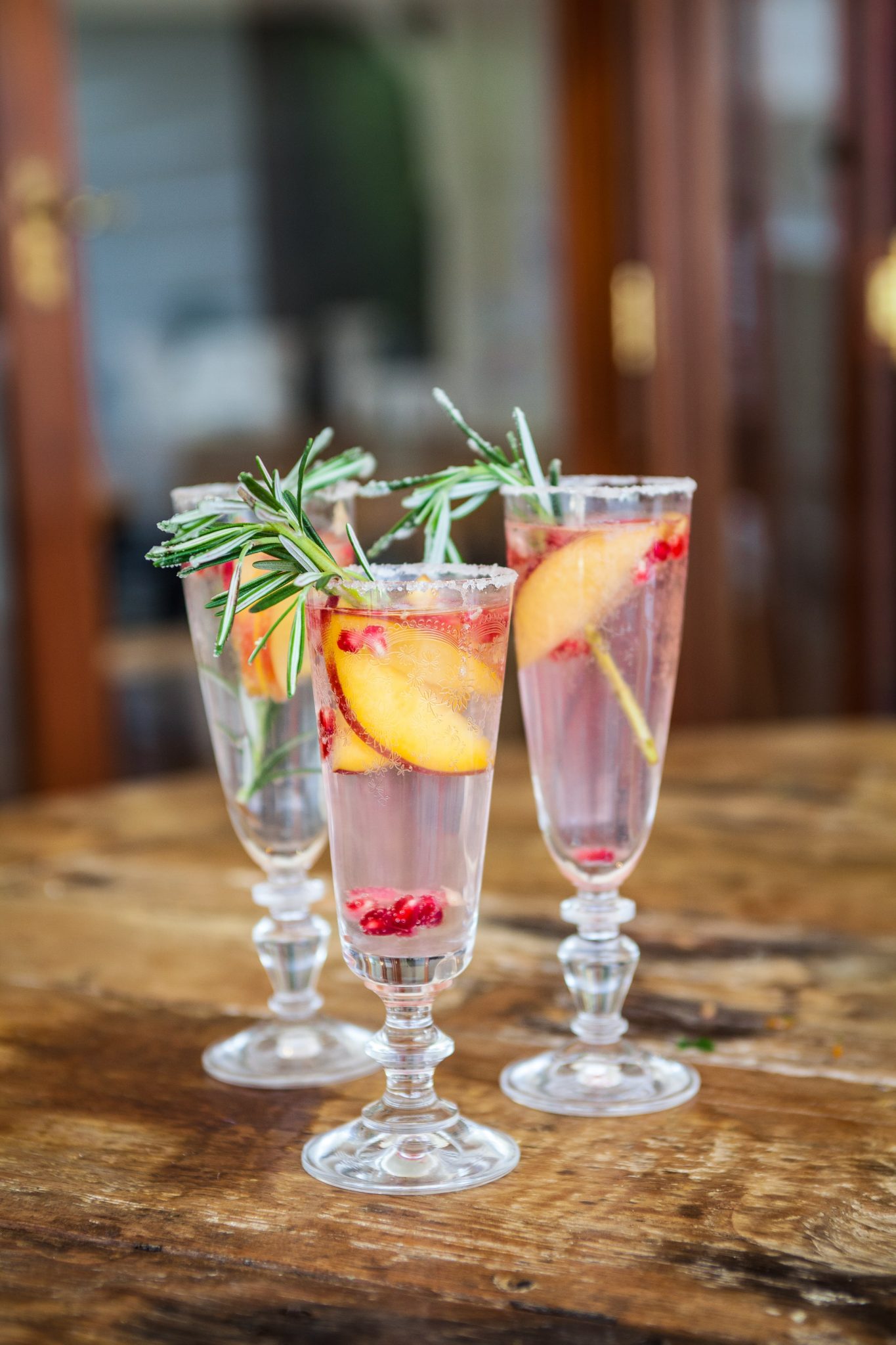 Recipe Christmas Peach Cranberry Rosemary Prosecco