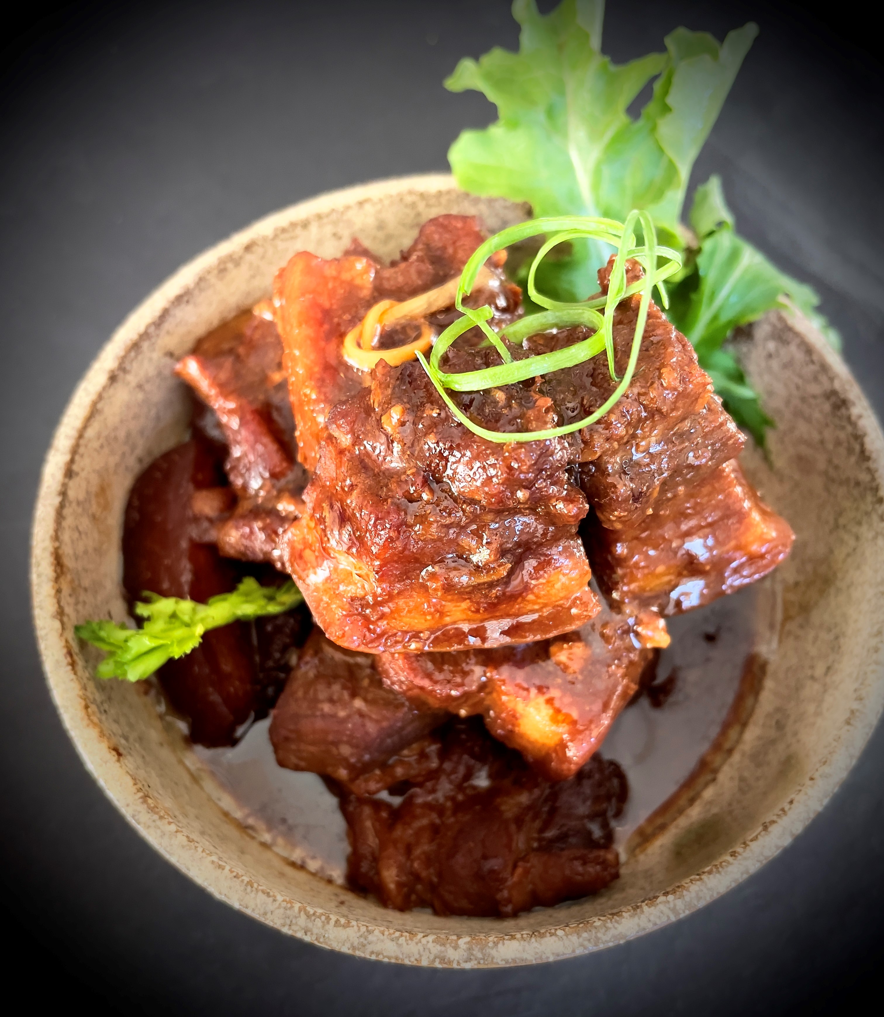 Pork Belly with Mandarin Peel, Miso and Mirin Reduction Hawthorne Garage